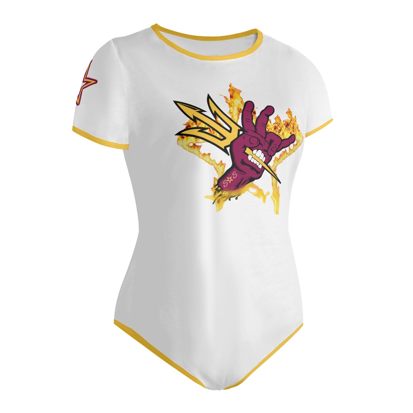 Sun Devil Follow The Fork White/Gold Edition Womens Soft Short Sleeve Bodysuit