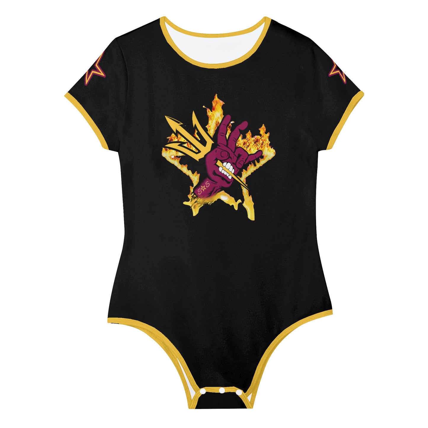 Sun Devil Follow The Fork Black/Gold Edition Womens Soft Short Sleeve Bodysuit