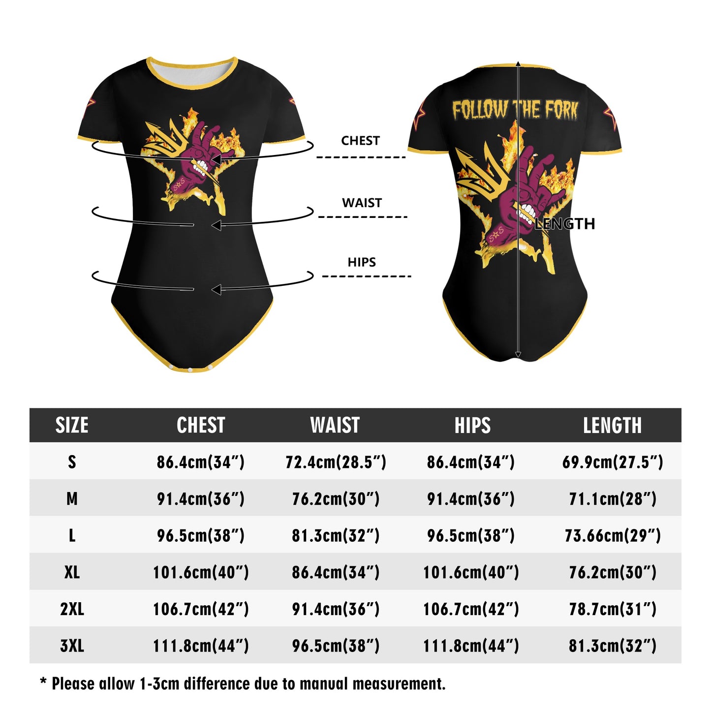 Sun Devil Follow The Fork Black/Gold Edition Womens Soft Short Sleeve Bodysuit