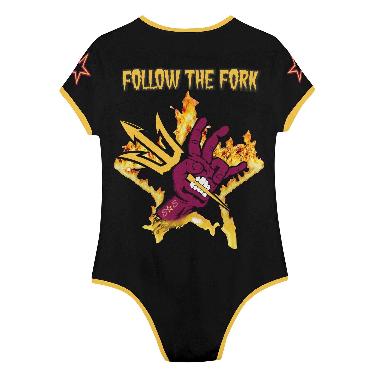 Sun Devil Follow The Fork Black/Gold Edition Womens Soft Short Sleeve Bodysuit