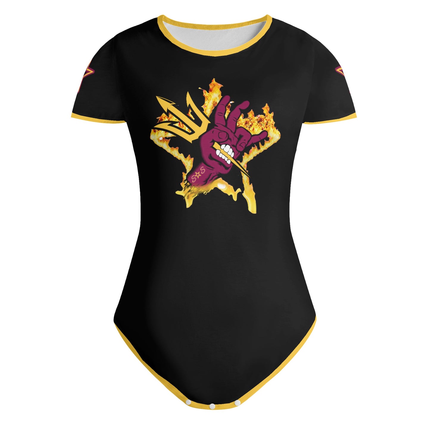 Sun Devil Follow The Fork Black/Gold Edition Womens Soft Short Sleeve Bodysuit