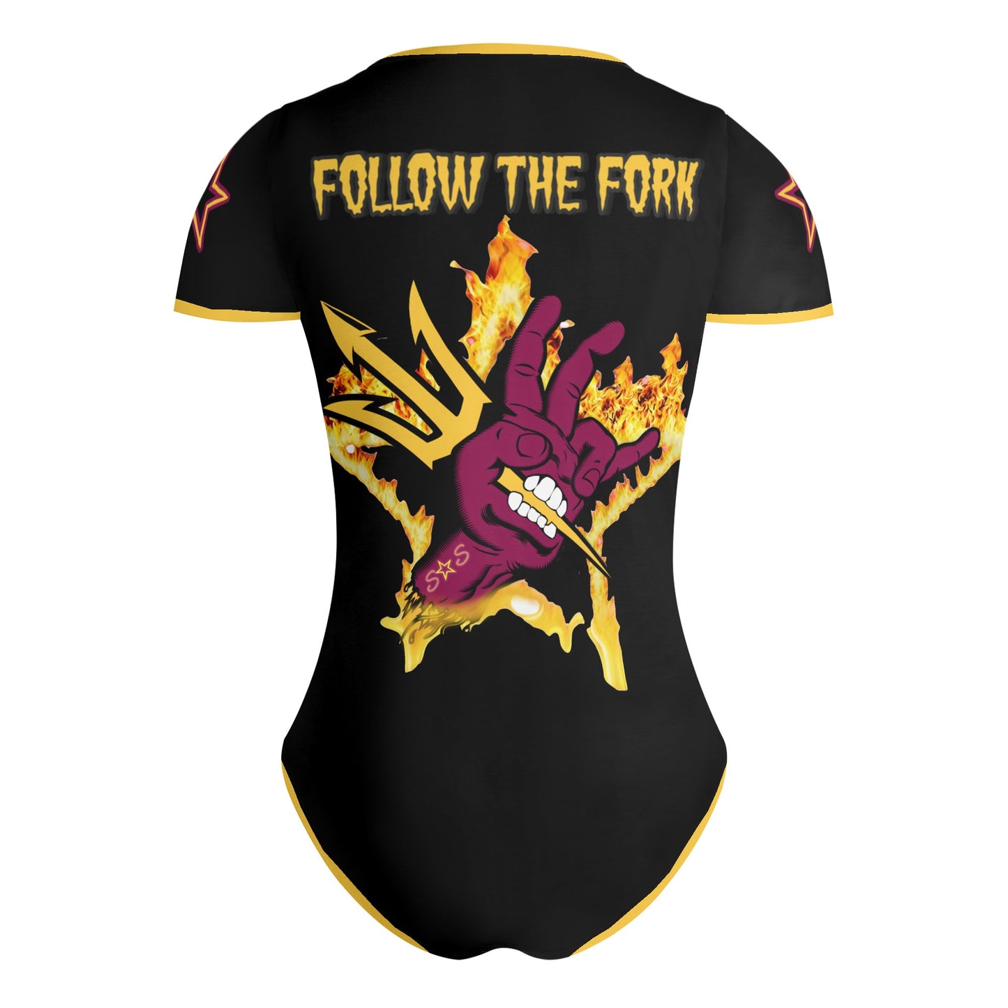 Sun Devil Follow The Fork Black/Gold Edition Womens Soft Short Sleeve Bodysuit