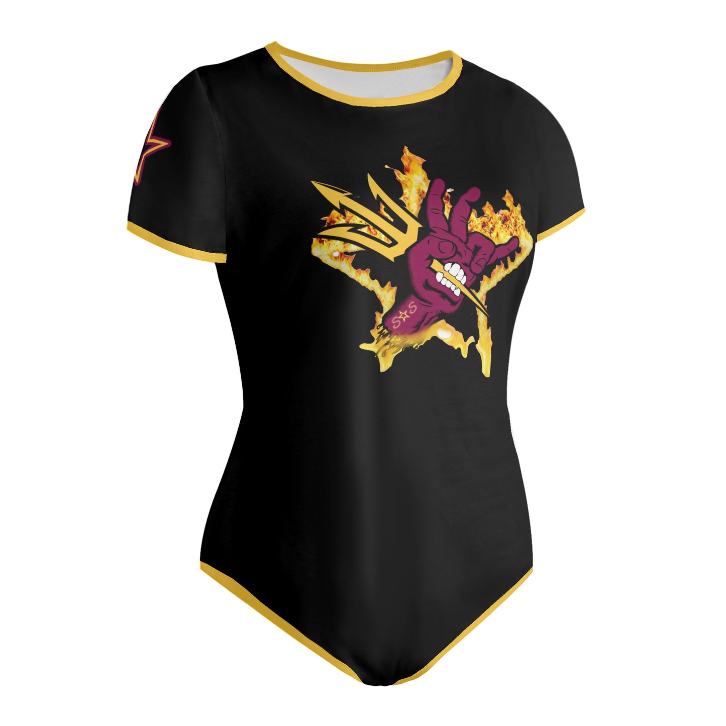 Sun Devil Follow The Fork Black/Gold Edition Womens Soft Short Sleeve Bodysuit