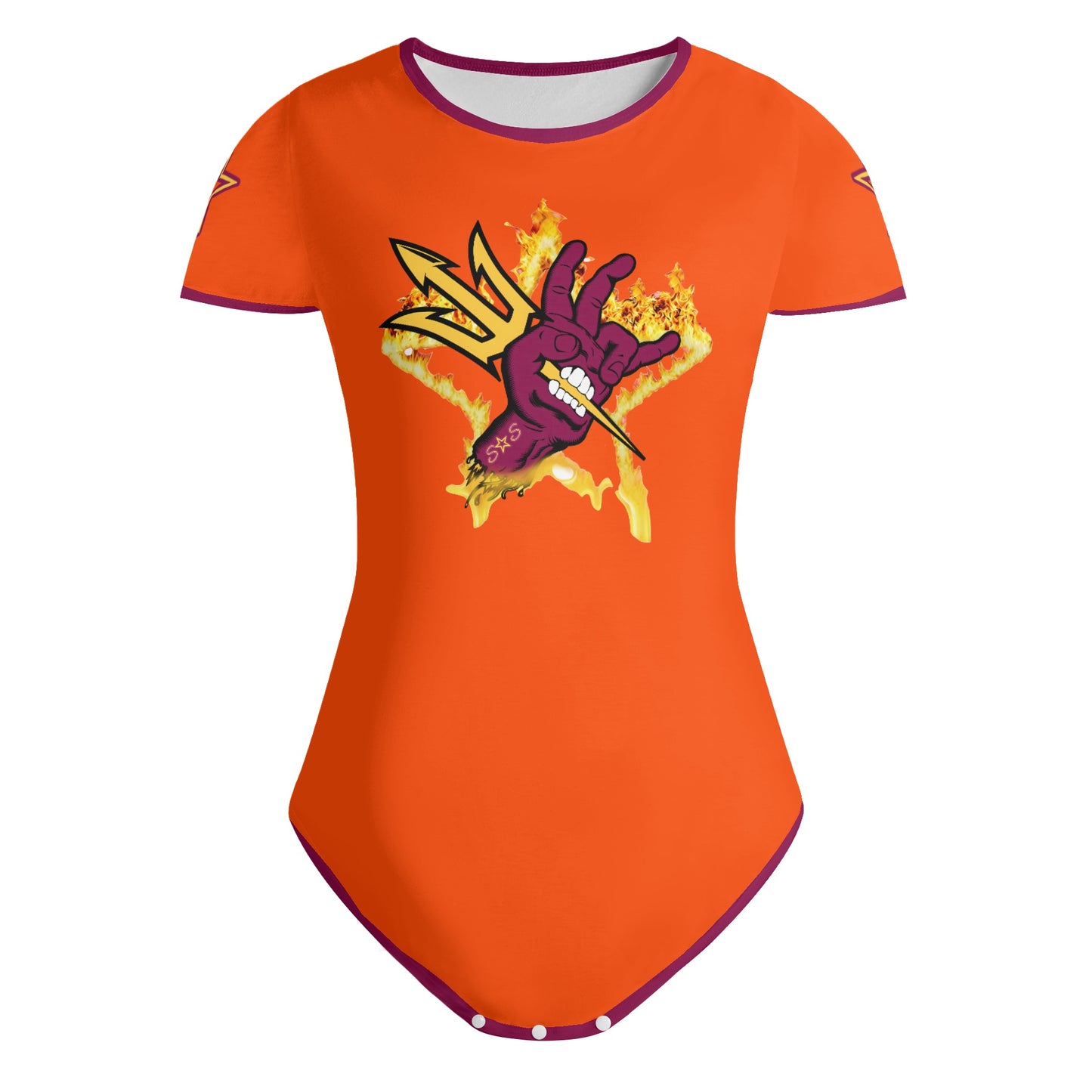 Sun Devil Follow The Fork DarkOrange/Maroon Edition Womens Soft Short Sleeve Bodysuit