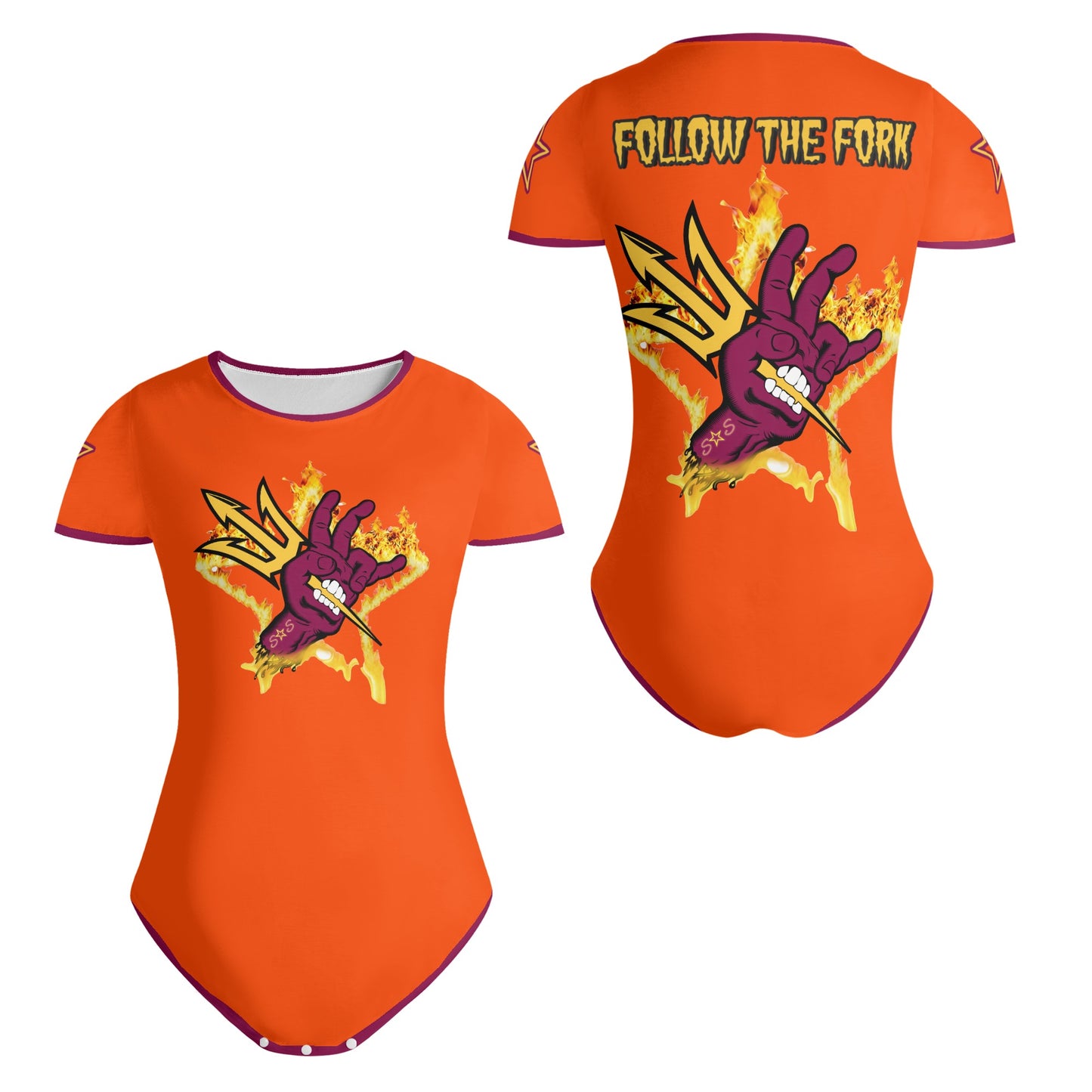 Sun Devil Follow The Fork DarkOrange/Maroon Edition Womens Soft Short Sleeve Bodysuit