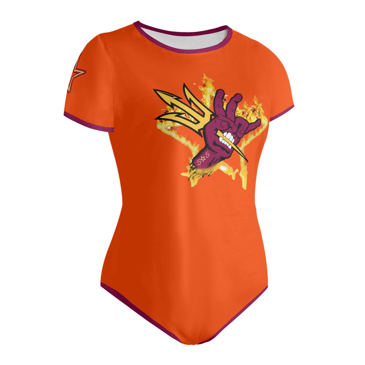 Sun Devil Follow The Fork DarkOrange/Maroon Edition Womens Soft Short Sleeve Bodysuit