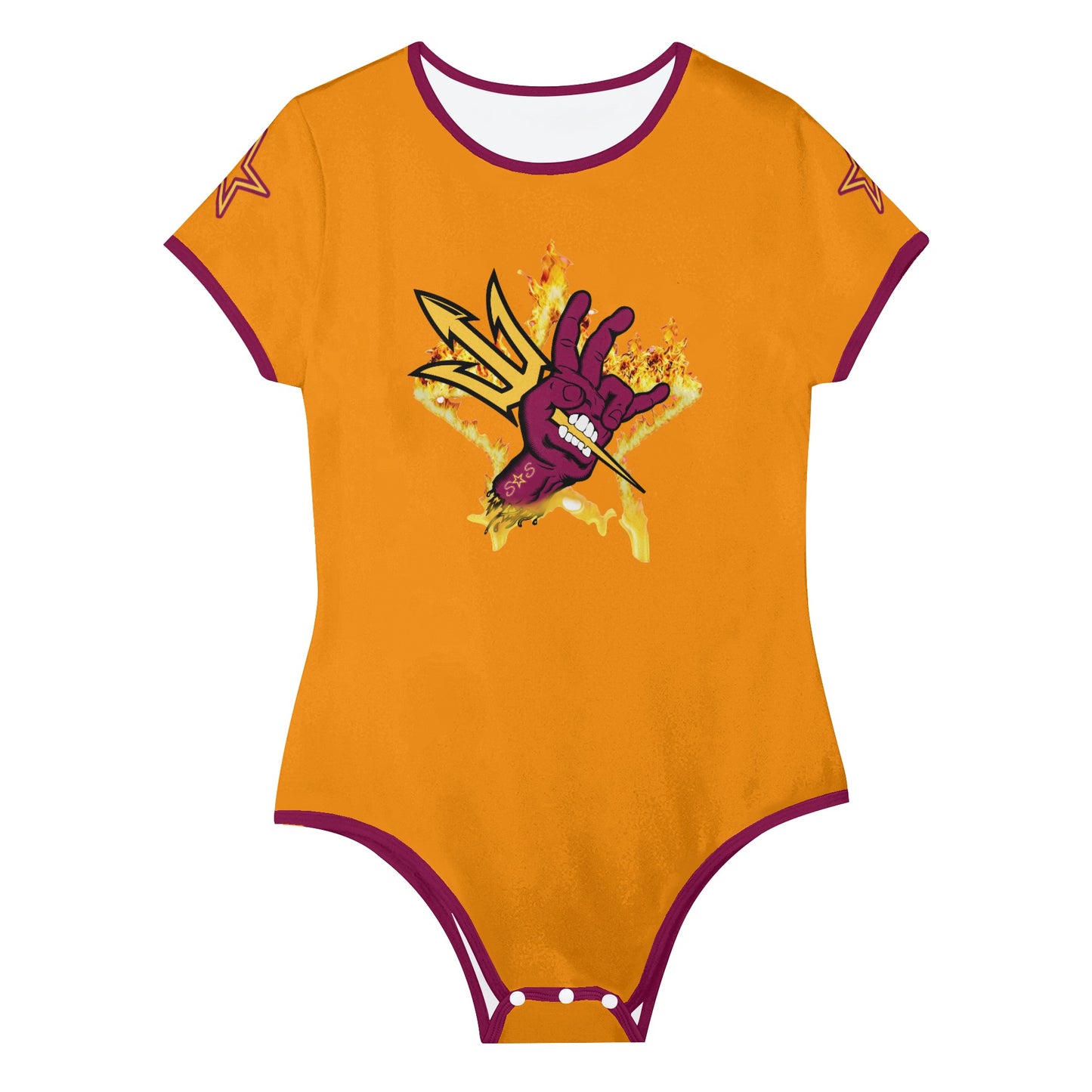 Sun Devil Follow The Fork Orange/Maroon Edition Womens Soft Short Sleeve Bodysuit