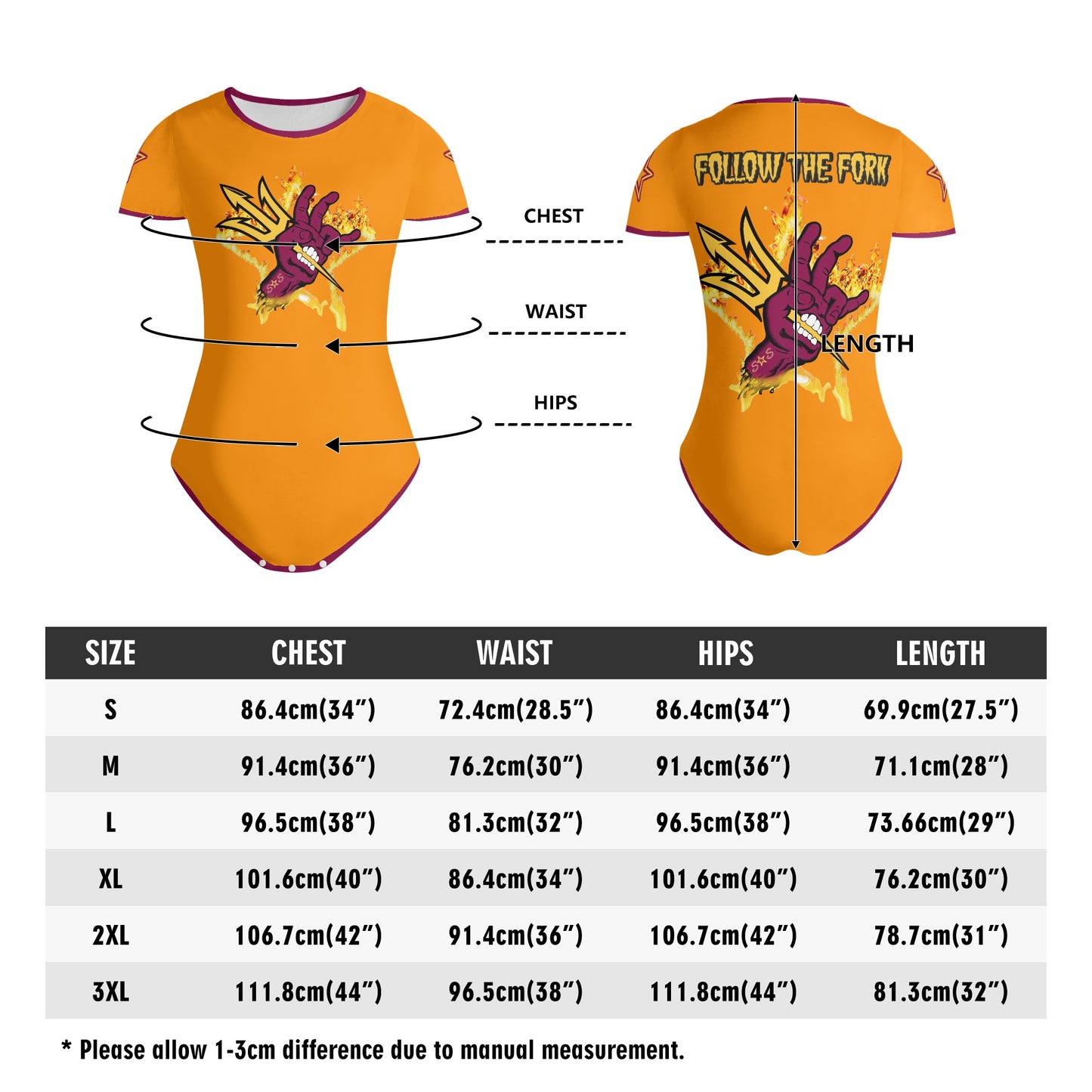 Sun Devil Follow The Fork Orange/Maroon Edition Womens Soft Short Sleeve Bodysuit