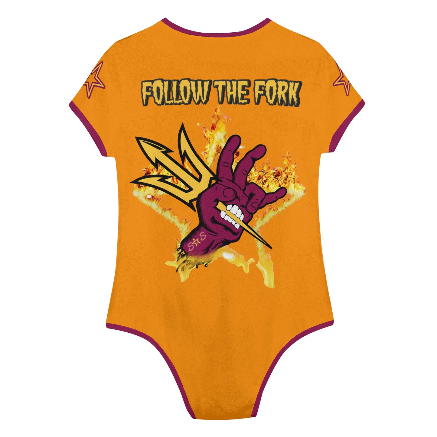 Sun Devil Follow The Fork Orange/Maroon Edition Womens Soft Short Sleeve Bodysuit