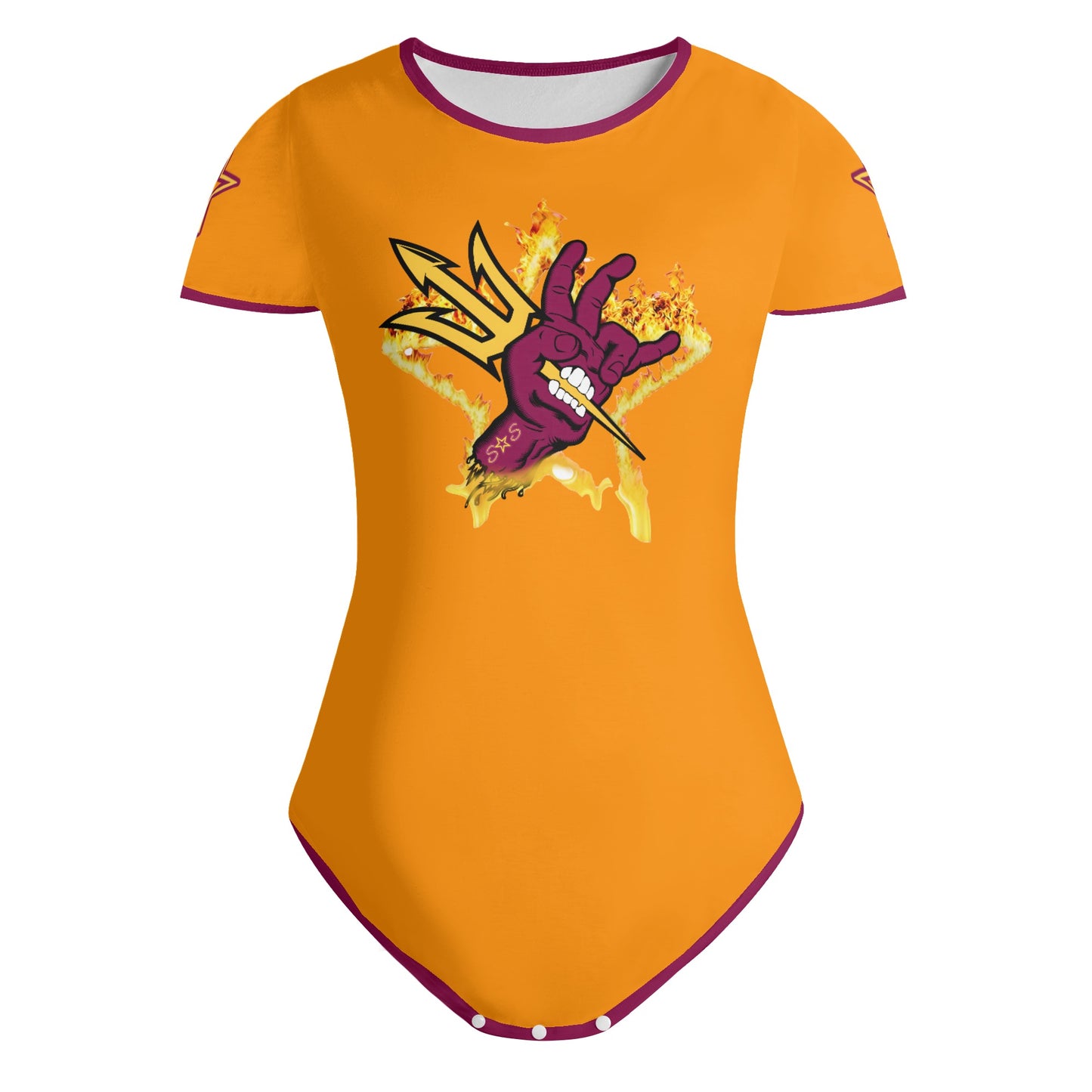 Sun Devil Follow The Fork Orange/Maroon Edition Womens Soft Short Sleeve Bodysuit