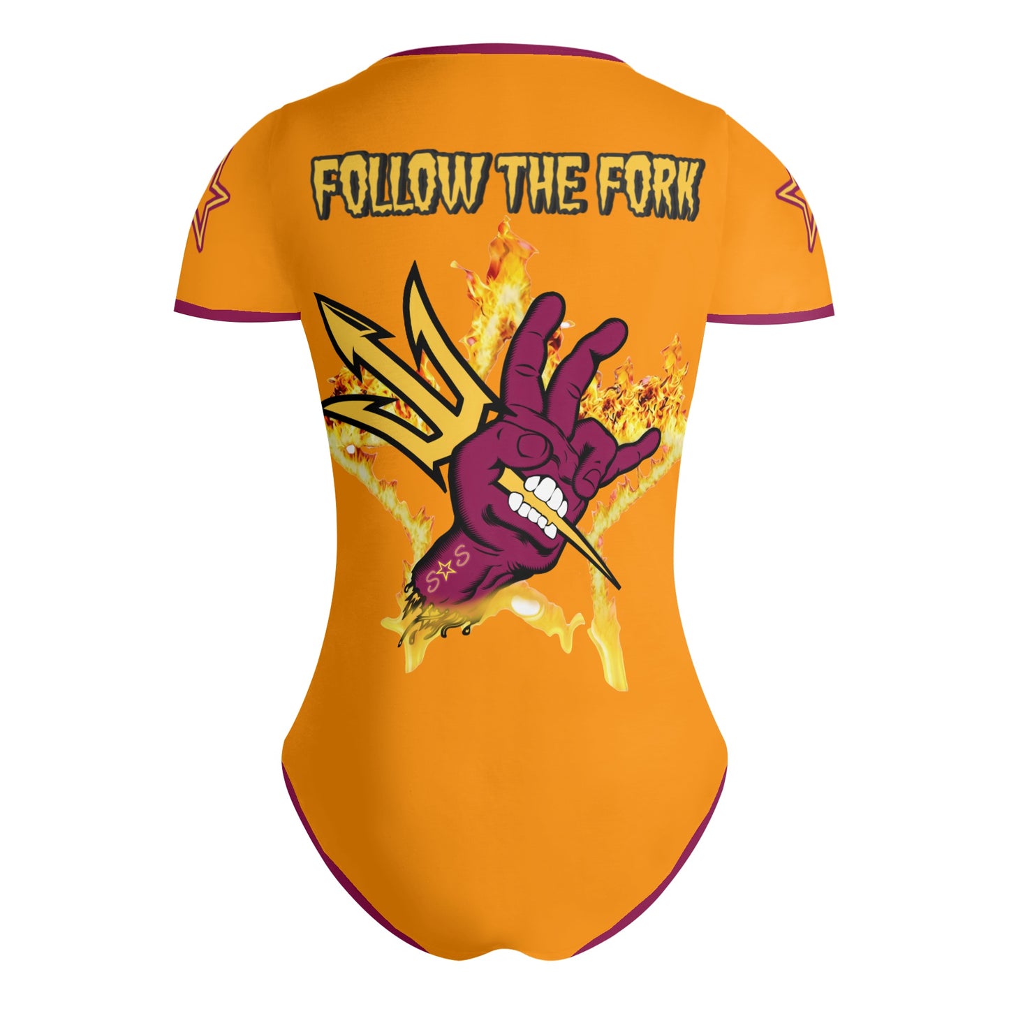 Sun Devil Follow The Fork Orange/Maroon Edition Womens Soft Short Sleeve Bodysuit