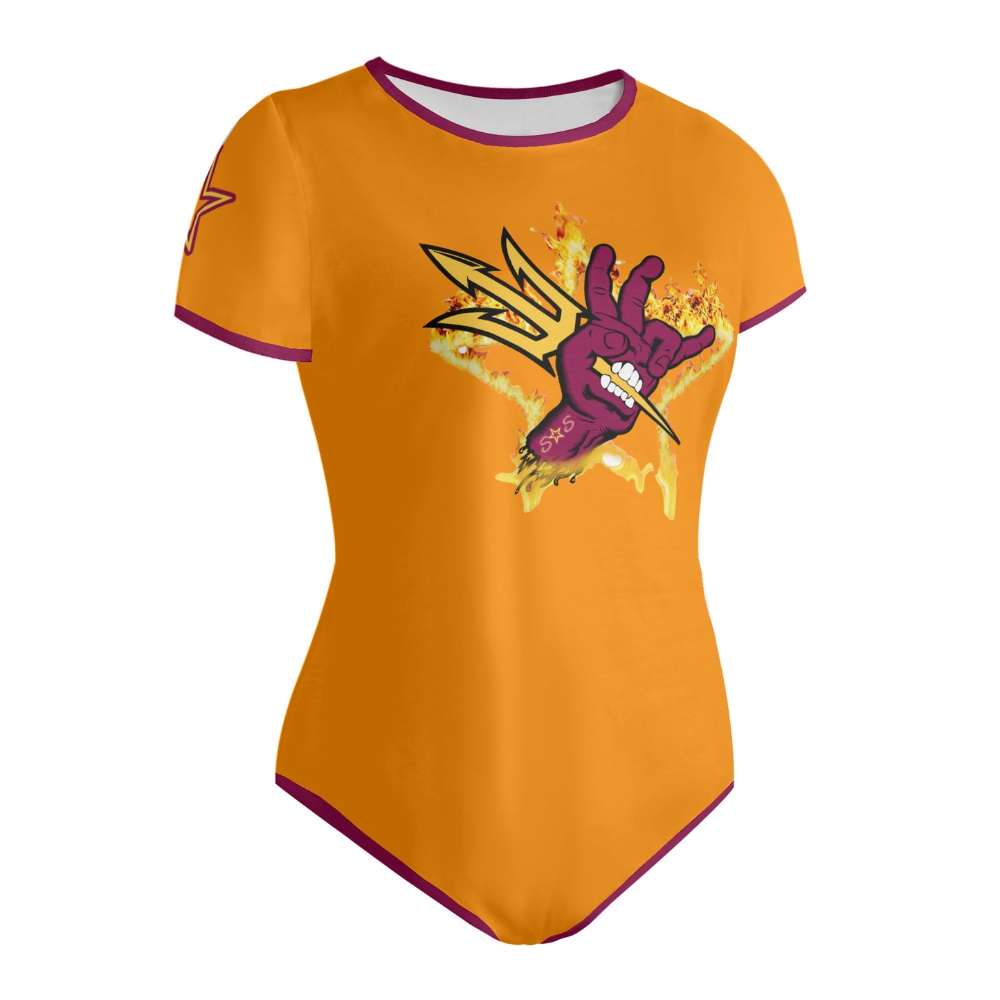 Sun Devil Follow The Fork Orange/Maroon Edition Womens Soft Short Sleeve Bodysuit