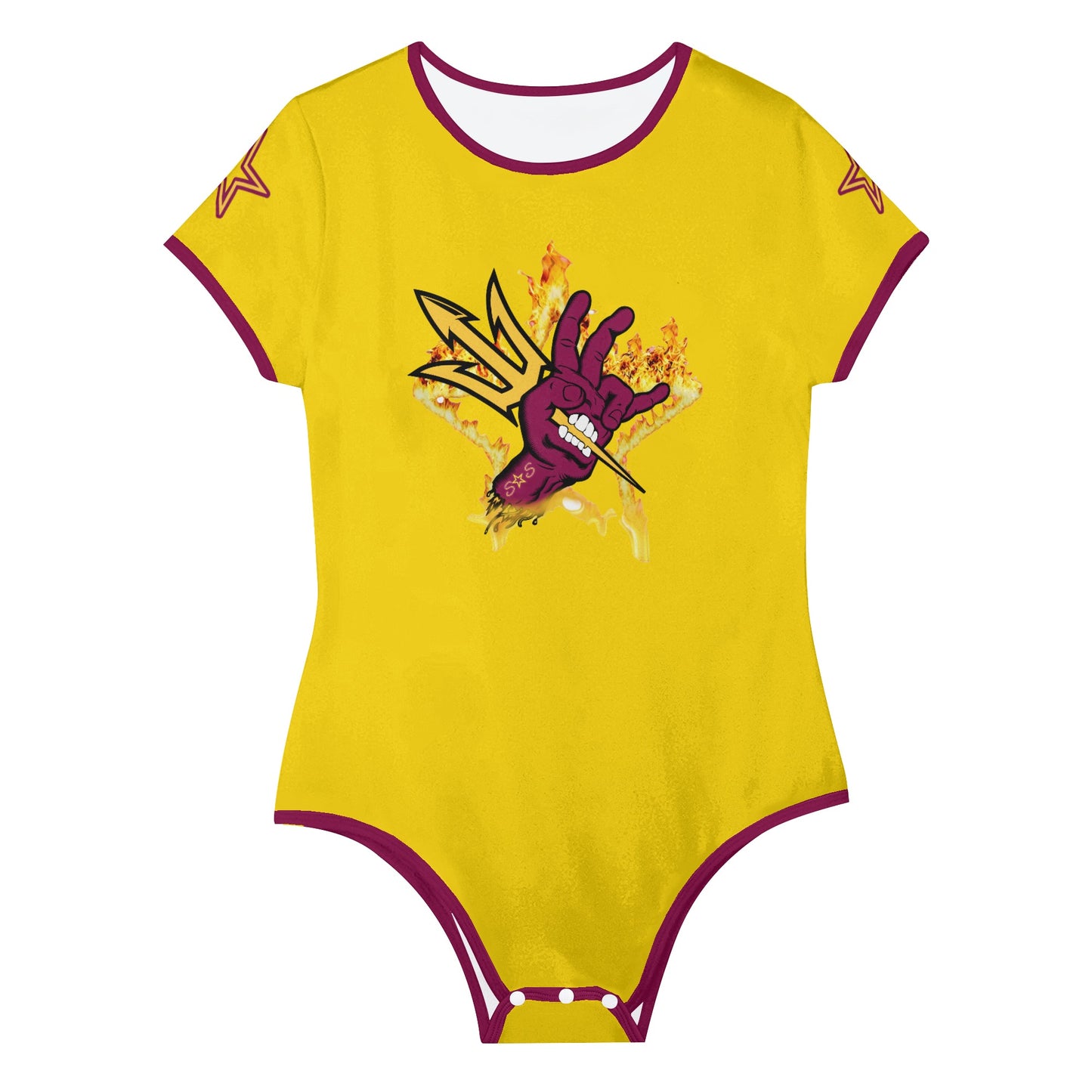 Sun Devil Follow The Fork Gold/Maroon Edition Womens Soft Short Sleeve Bodysuit