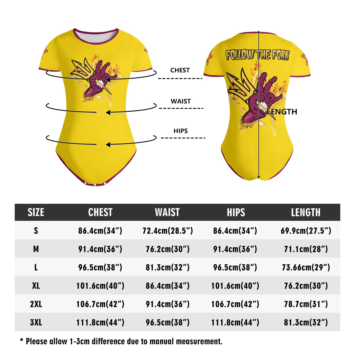 Sun Devil Follow The Fork Gold/Maroon Edition Womens Soft Short Sleeve Bodysuit