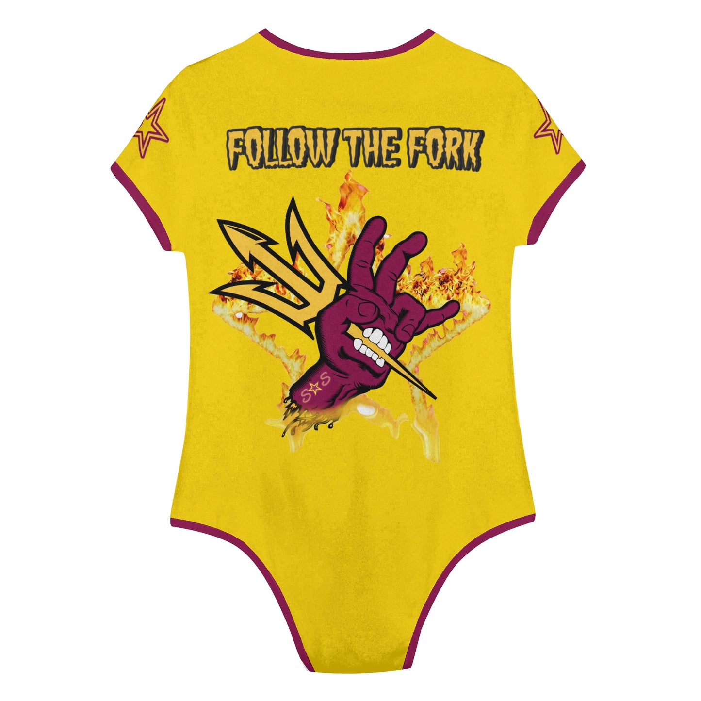 Sun Devil Follow The Fork Gold/Maroon Edition Womens Soft Short Sleeve Bodysuit