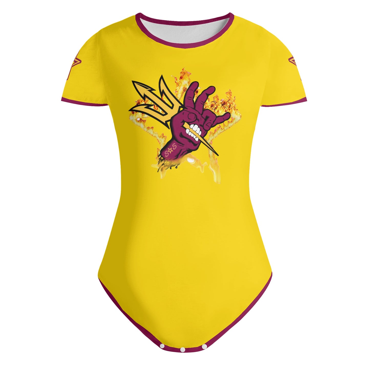 Sun Devil Follow The Fork Gold/Maroon Edition Womens Soft Short Sleeve Bodysuit