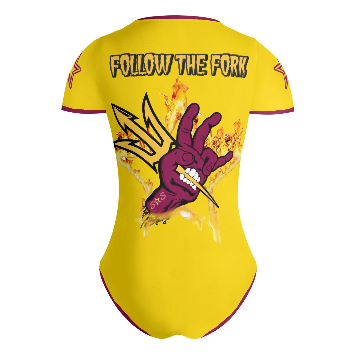 Sun Devil Follow The Fork Gold/Maroon Edition Womens Soft Short Sleeve Bodysuit