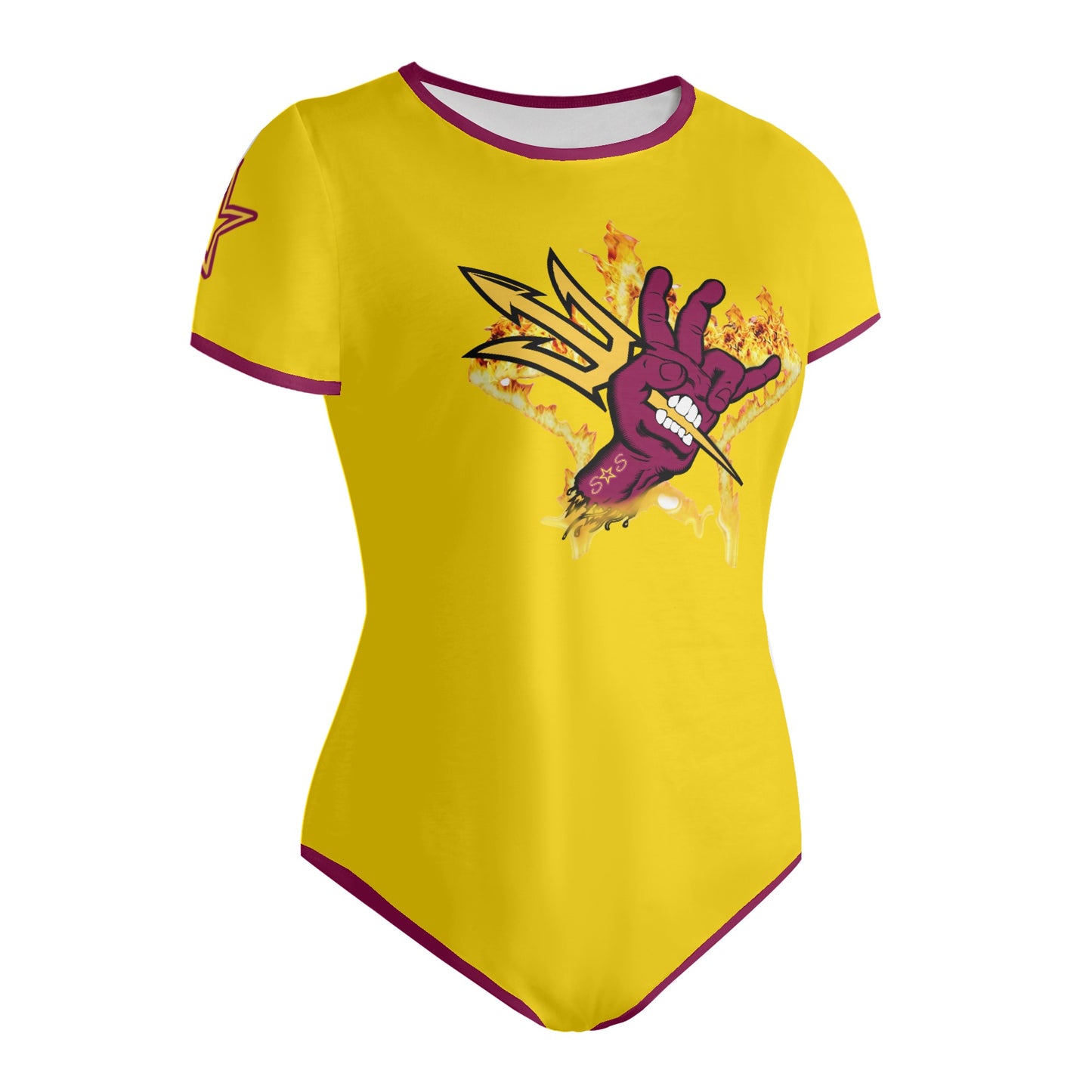 Sun Devil Follow The Fork Gold/Maroon Edition Womens Soft Short Sleeve Bodysuit