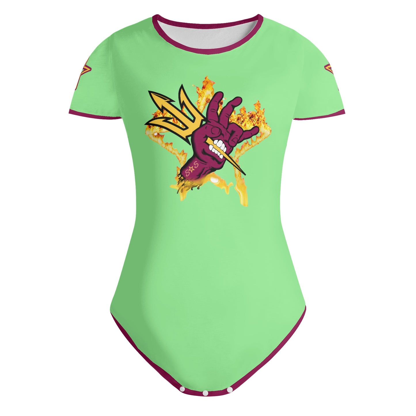 Sun Devil Follow The Fork MintGreen/Maroon Edition Womens Soft Short Sleeve Bodysuit