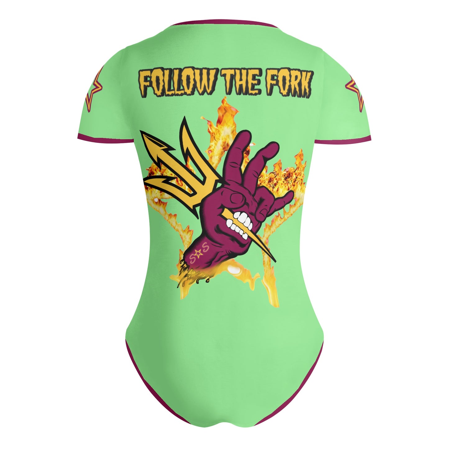 Sun Devil Follow The Fork MintGreen/Maroon Edition Womens Soft Short Sleeve Bodysuit