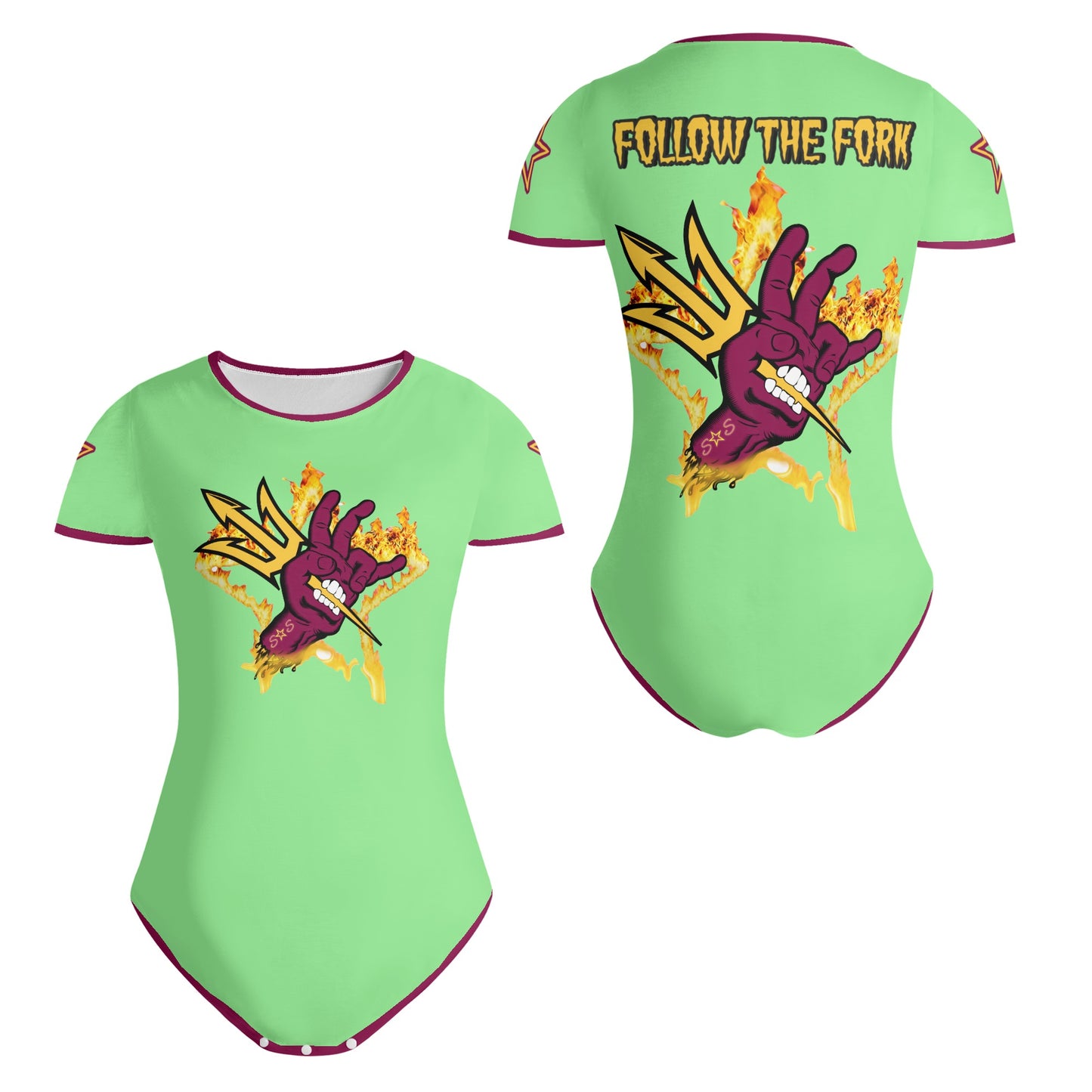 Sun Devil Follow The Fork MintGreen/Maroon Edition Womens Soft Short Sleeve Bodysuit