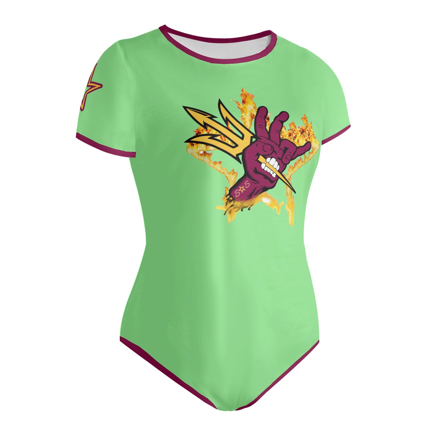 Sun Devil Follow The Fork MintGreen/Maroon Edition Womens Soft Short Sleeve Bodysuit