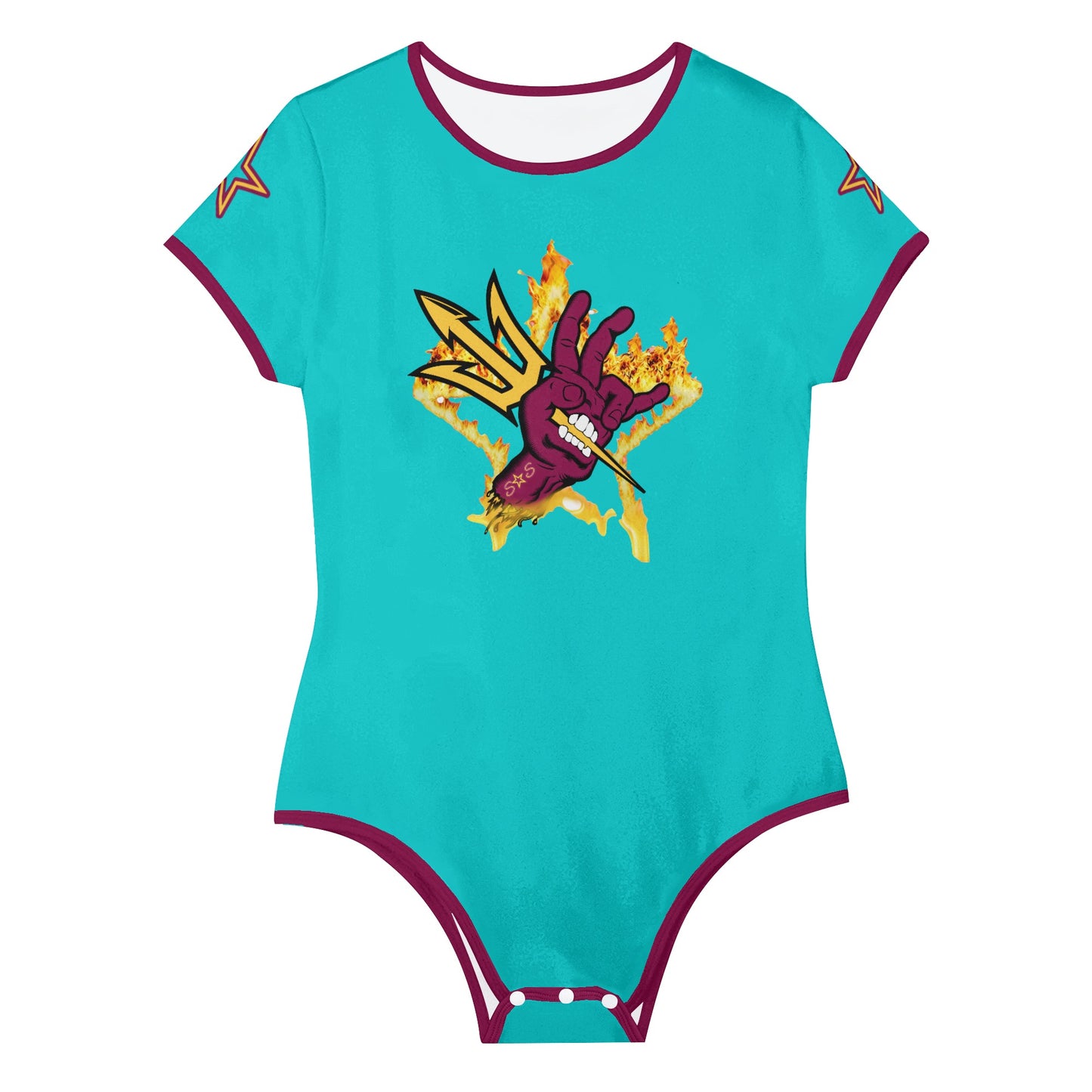 Sun Devil Follow The Fork Turquoise/Maroon Edition Womens Soft Short Sleeve Bodysuit