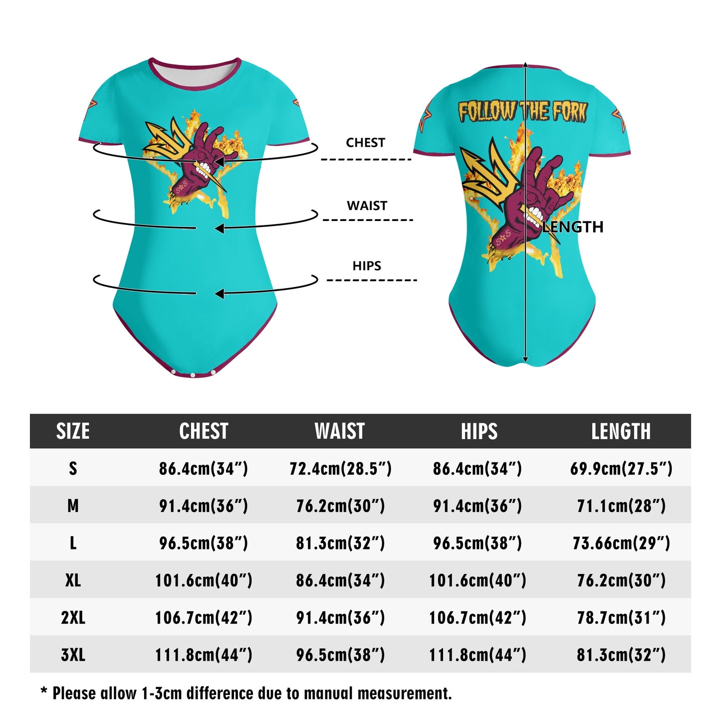 Sun Devil Follow The Fork Turquoise/Maroon Edition Womens Soft Short Sleeve Bodysuit