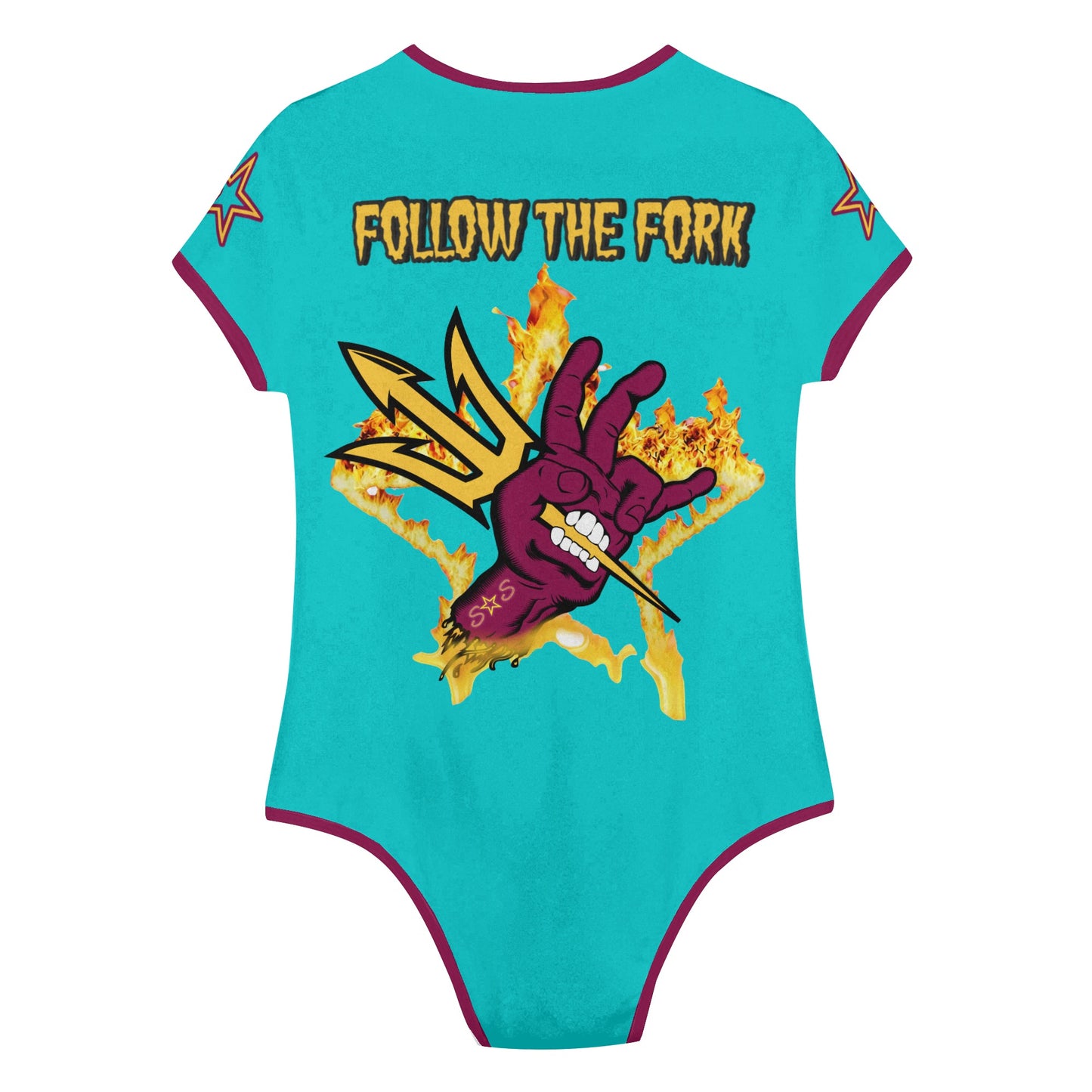 Sun Devil Follow The Fork Turquoise/Maroon Edition Womens Soft Short Sleeve Bodysuit