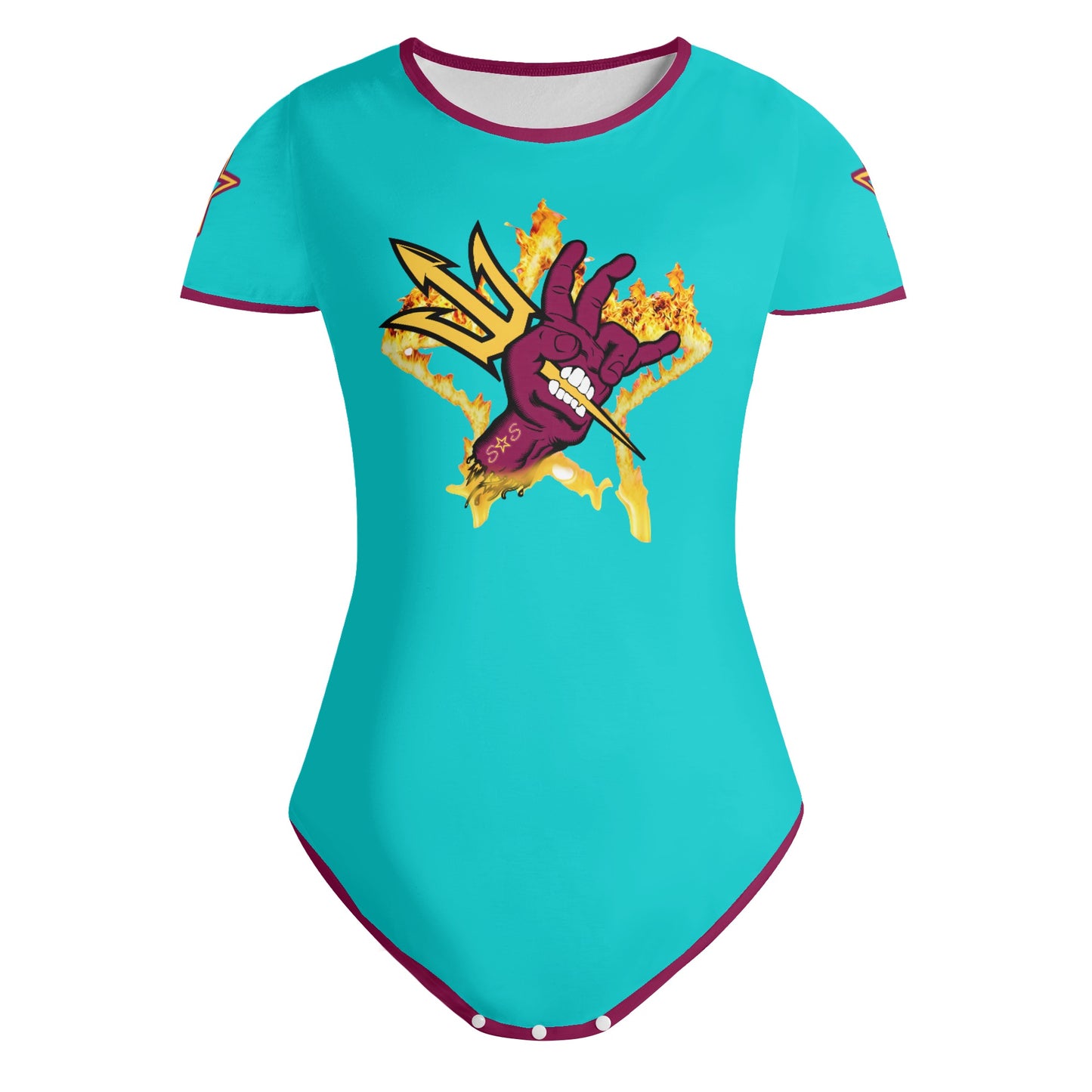 Sun Devil Follow The Fork Turquoise/Maroon Edition Womens Soft Short Sleeve Bodysuit