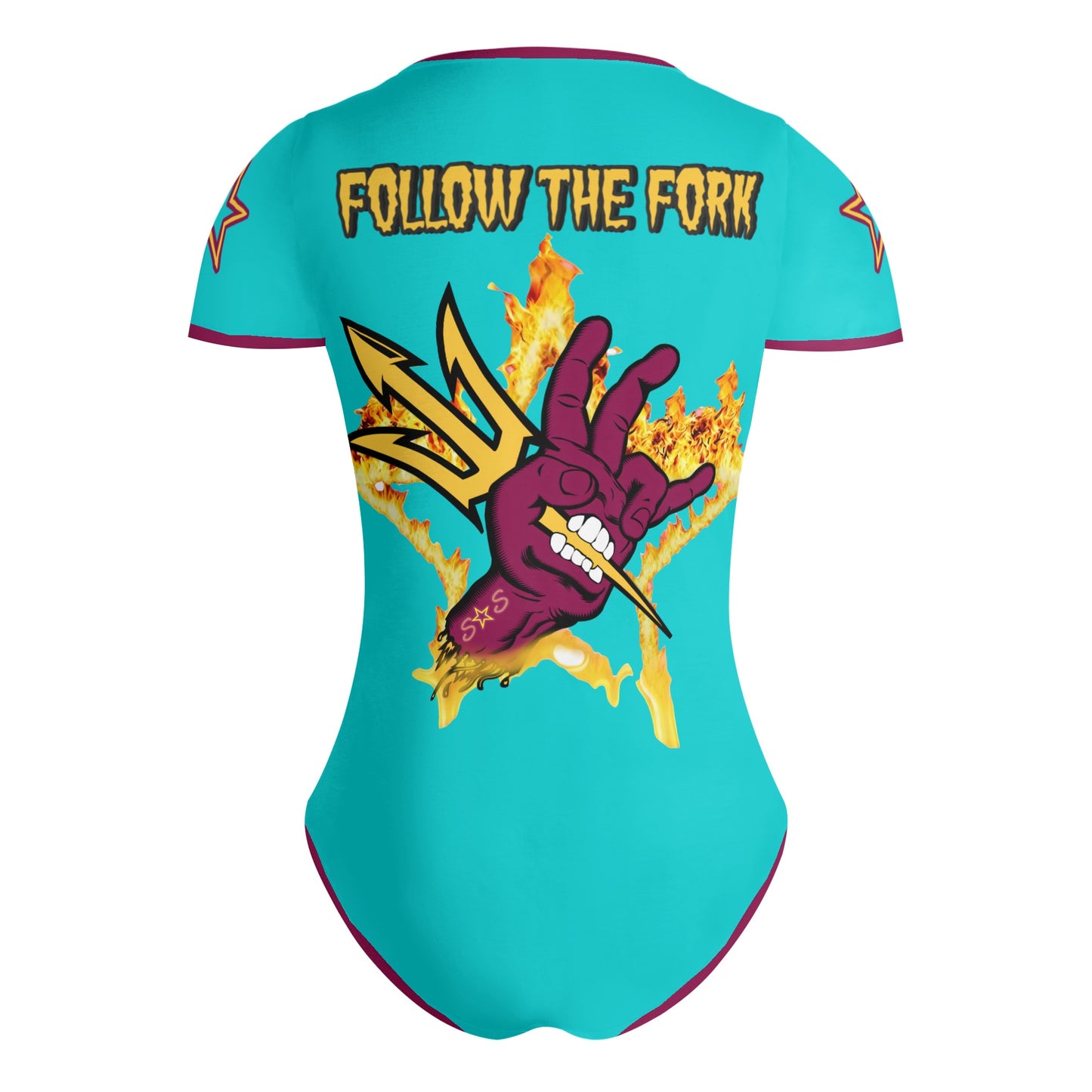 Sun Devil Follow The Fork Turquoise/Maroon Edition Womens Soft Short Sleeve Bodysuit