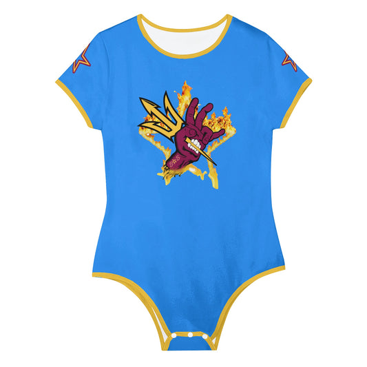 Sun Devil Follow The Fork Blue/Gold Edition Womens Soft Short Sleeve Bodysuit