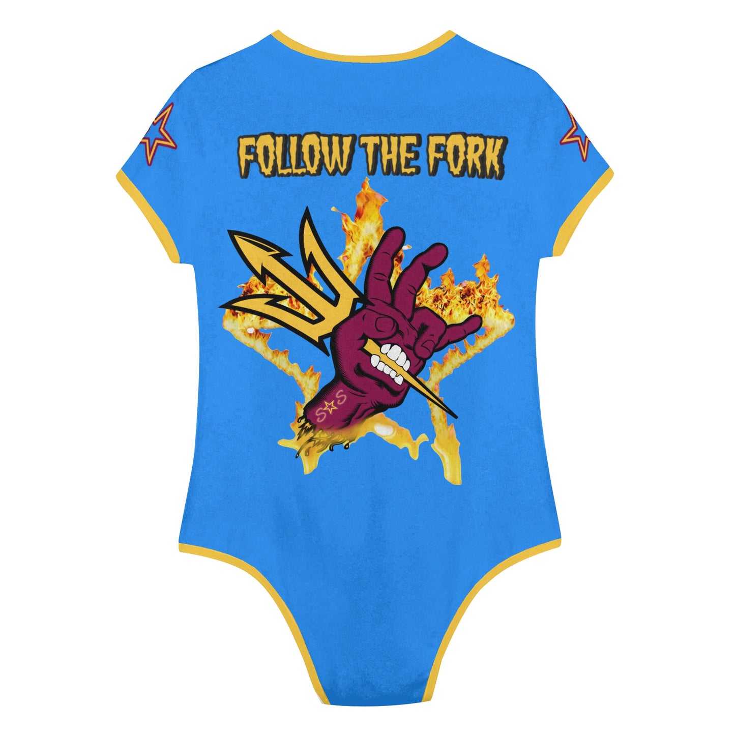 Sun Devil Follow The Fork Blue/Gold Edition Womens Soft Short Sleeve Bodysuit