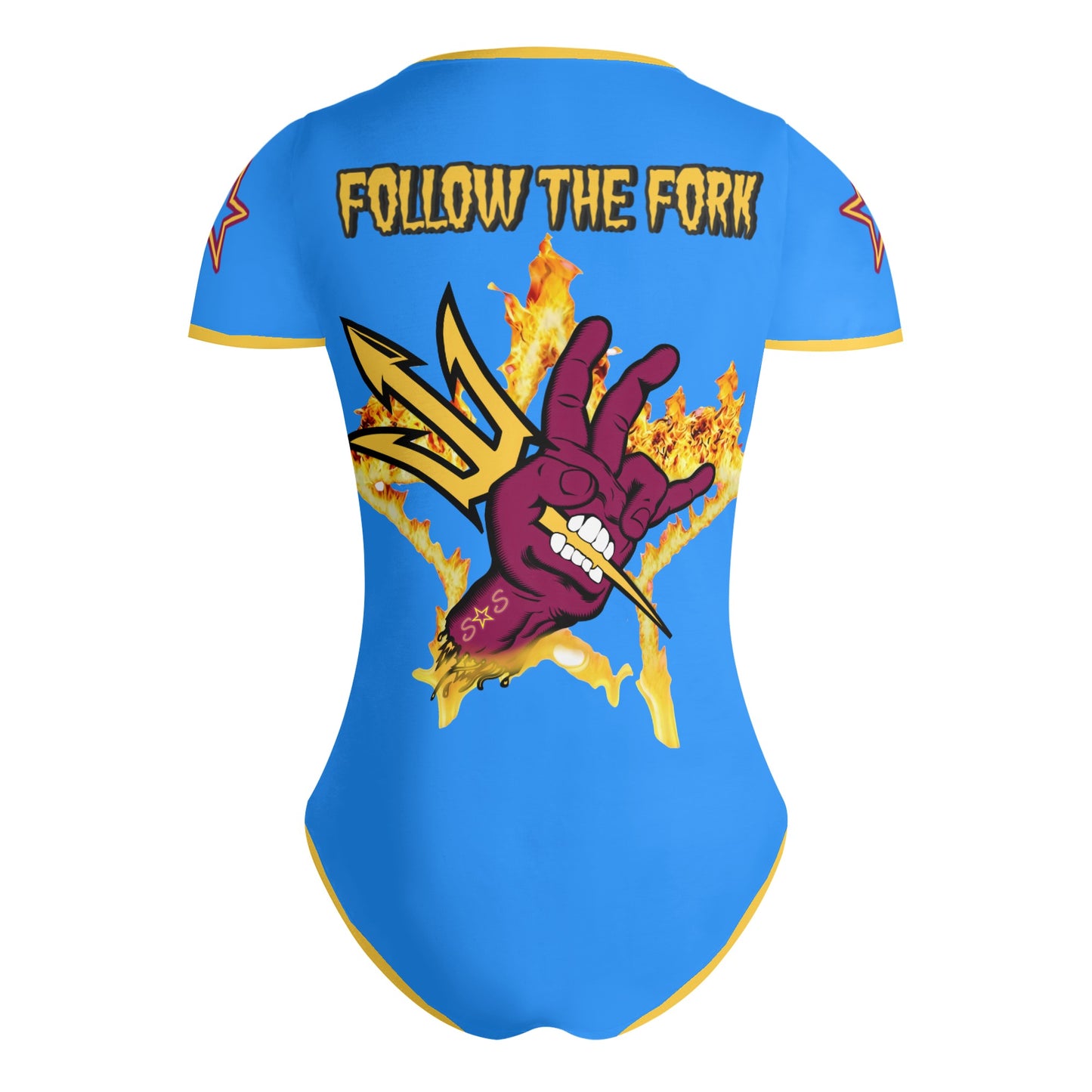 Sun Devil Follow The Fork Blue/Gold Edition Womens Soft Short Sleeve Bodysuit