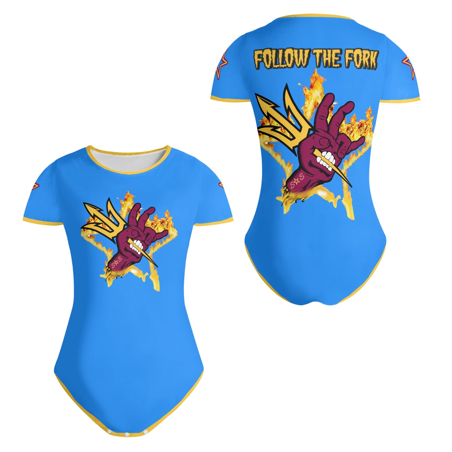 Sun Devil Follow The Fork Blue/Gold Edition Womens Soft Short Sleeve Bodysuit