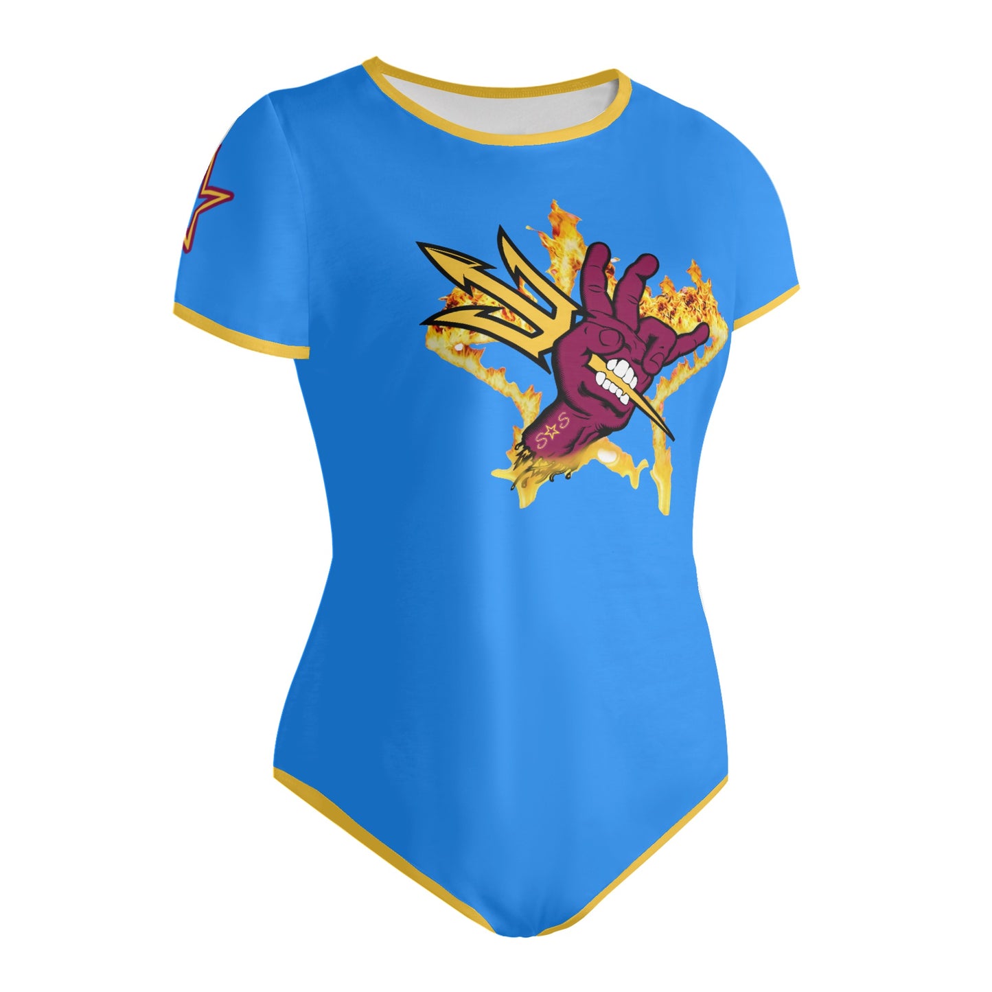 Sun Devil Follow The Fork Blue/Gold Edition Womens Soft Short Sleeve Bodysuit