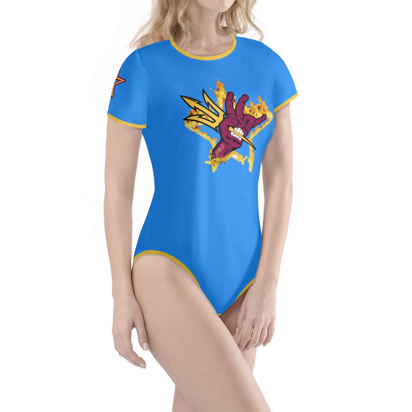 Sun Devil Follow The Fork Blue/Gold Edition Womens Soft Short Sleeve Bodysuit