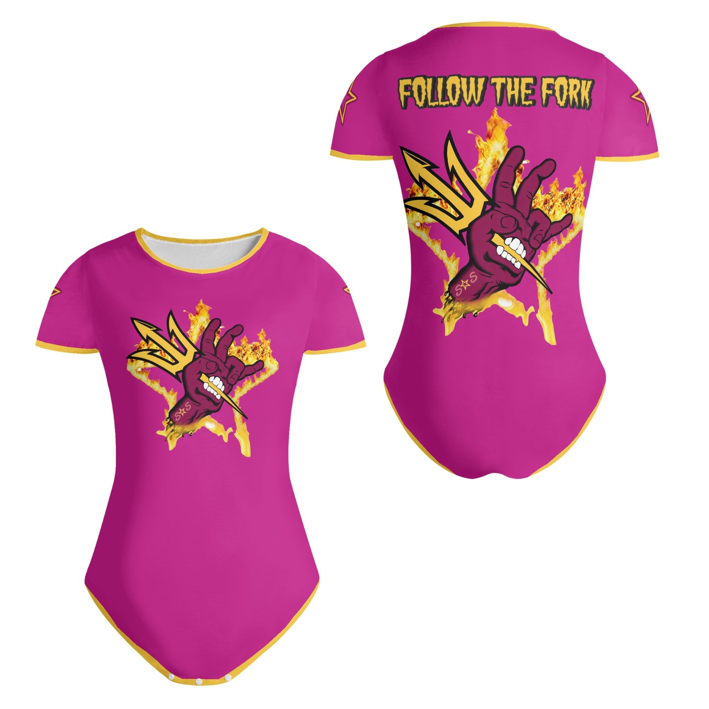 Sun Devil Follow The Fork Purple/Gold Edition Womens Soft Short Sleeve Bodysuit