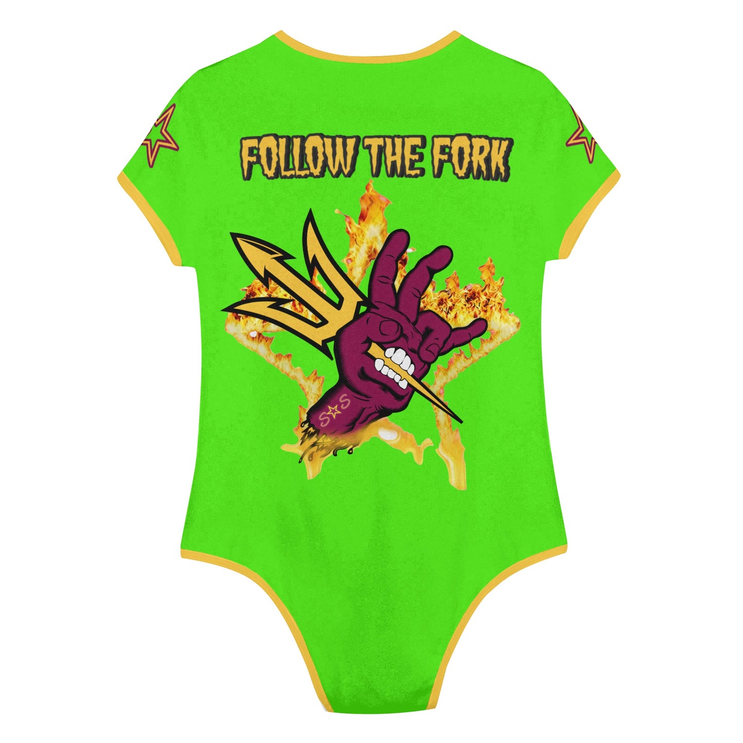 Sun Devil Follow The Fork GooGreen/Gold Edition Womens Soft Short Sleeve Bodysuit