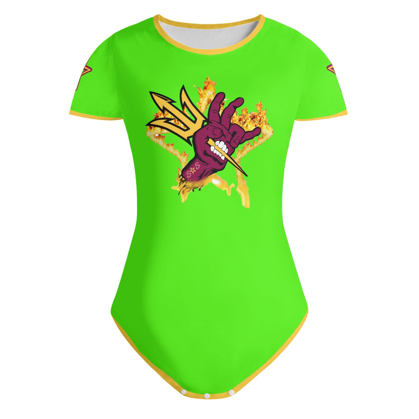 Sun Devil Follow The Fork GooGreen/Gold Edition Womens Soft Short Sleeve Bodysuit