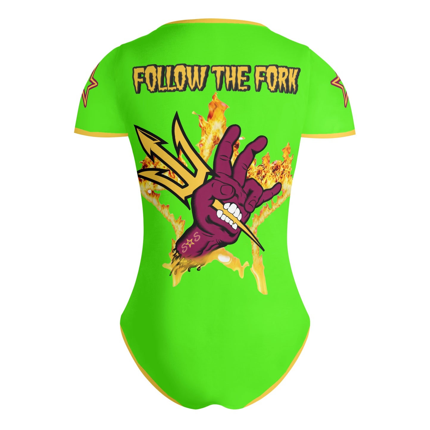 Sun Devil Follow The Fork GooGreen/Gold Edition Womens Soft Short Sleeve Bodysuit