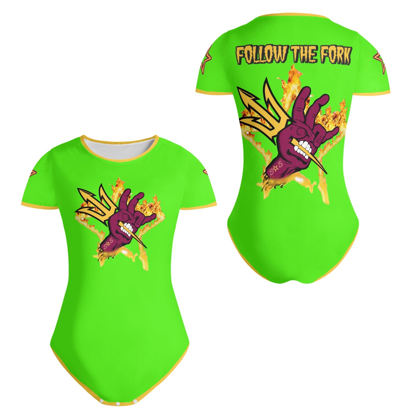 Sun Devil Follow The Fork GooGreen/Gold Edition Womens Soft Short Sleeve Bodysuit