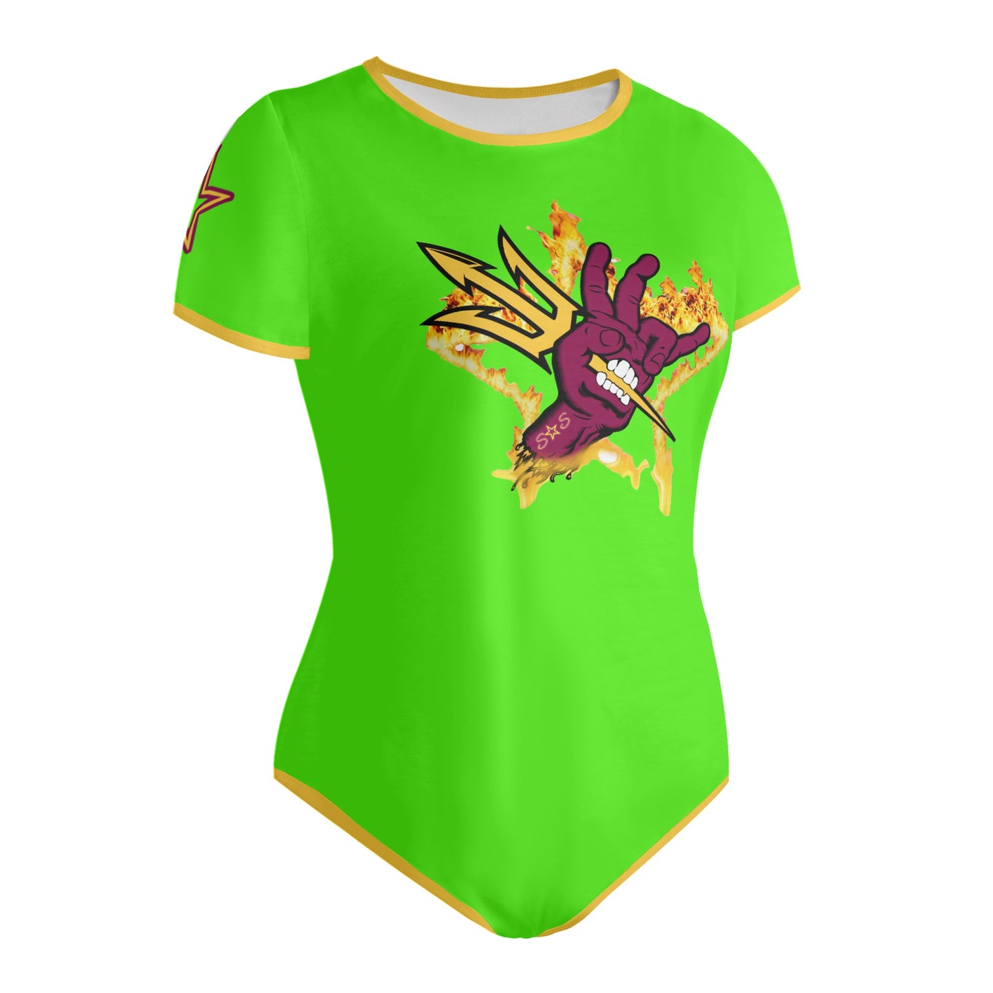 Sun Devil Follow The Fork GooGreen/Gold Edition Womens Soft Short Sleeve Bodysuit