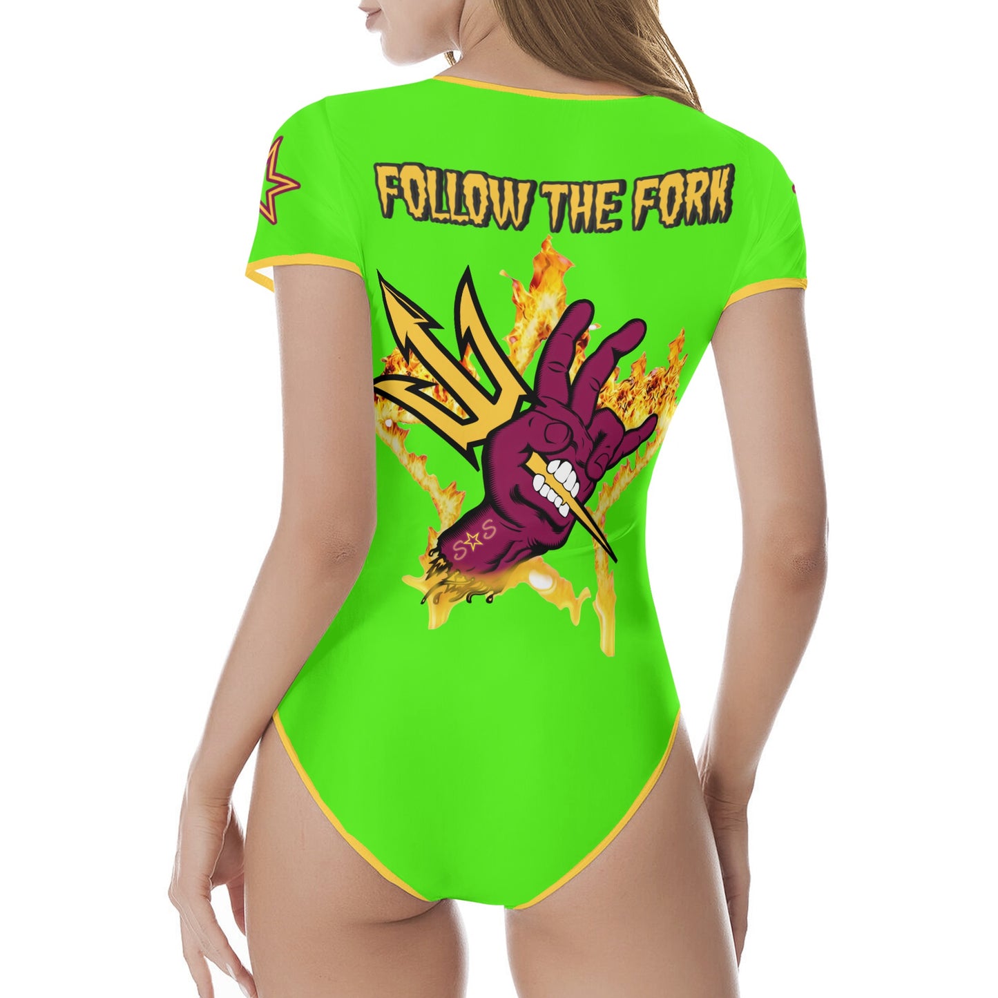 Sun Devil Follow The Fork GooGreen/Gold Edition Womens Soft Short Sleeve Bodysuit