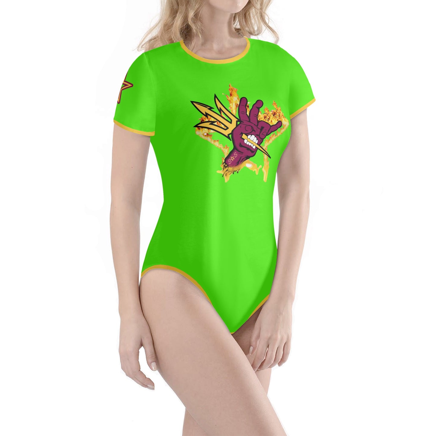 Sun Devil Follow The Fork GooGreen/Gold Edition Womens Soft Short Sleeve Bodysuit