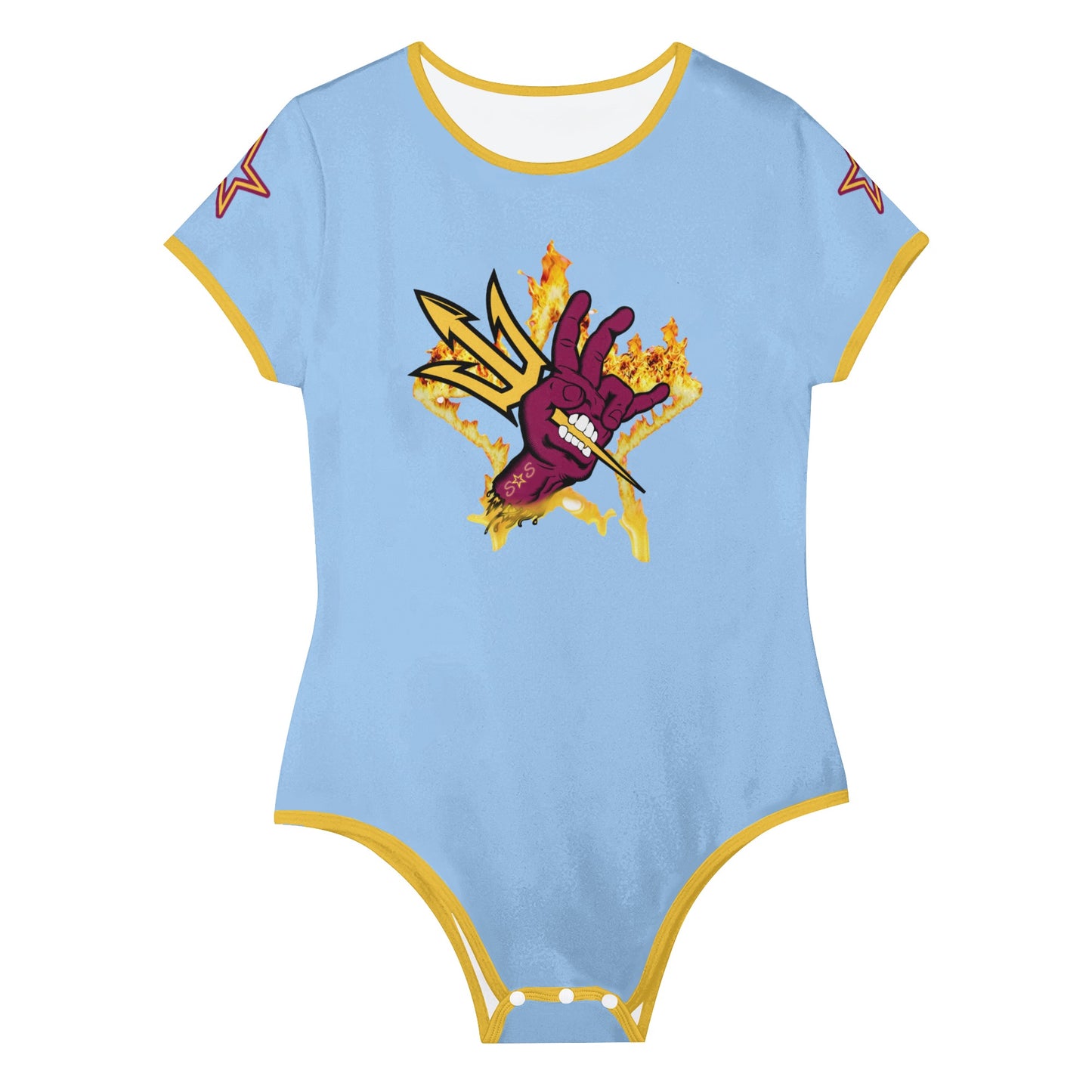 Sun Devil Follow The Fork SkyBlue/Gold Edition Womens Soft Short Sleeve Bodysuit