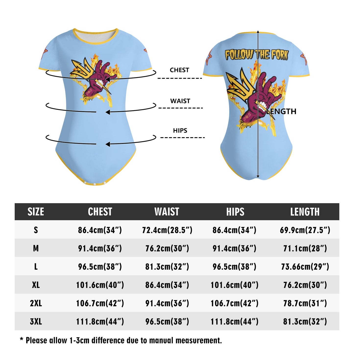 Sun Devil Follow The Fork SkyBlue/Gold Edition Womens Soft Short Sleeve Bodysuit