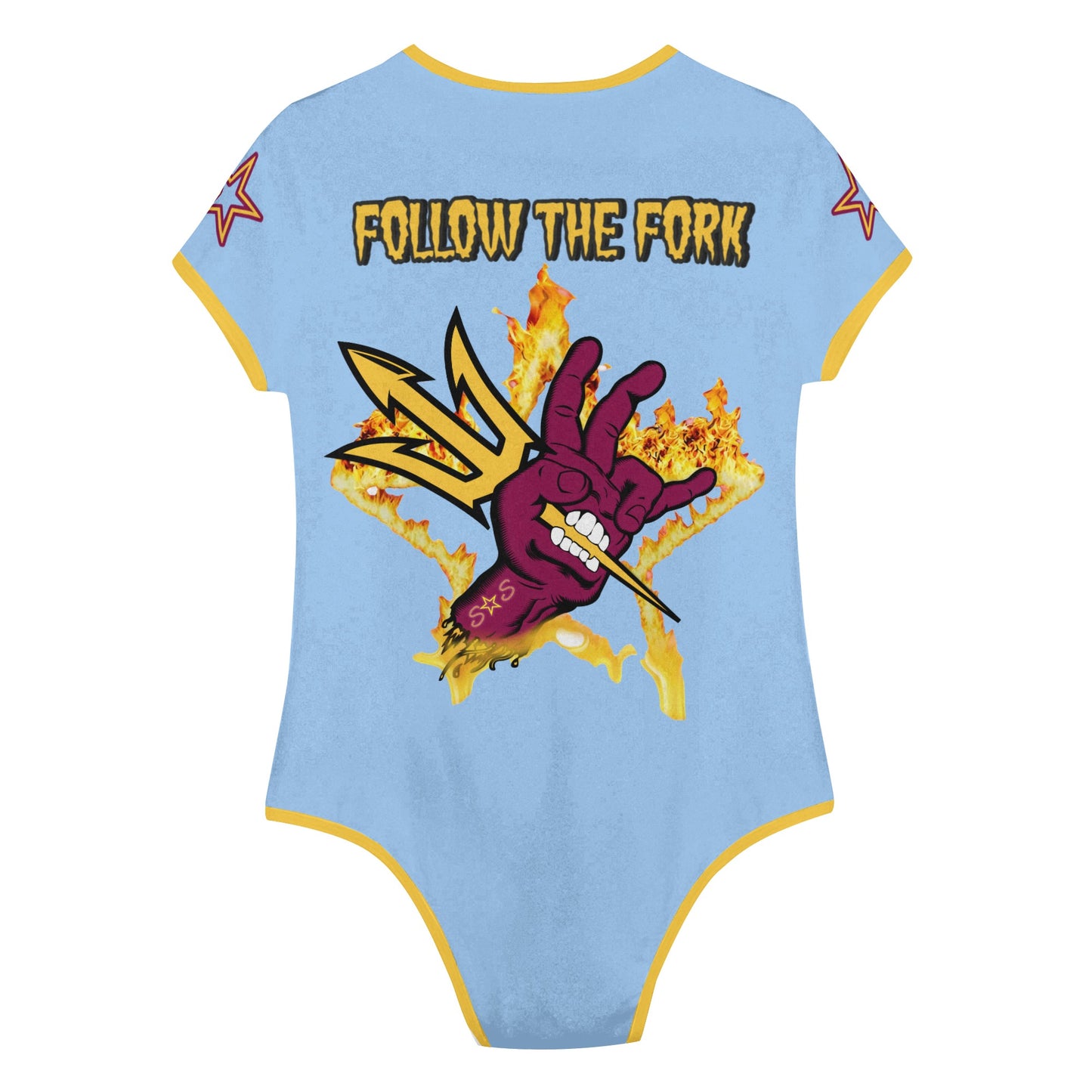 Sun Devil Follow The Fork SkyBlue/Gold Edition Womens Soft Short Sleeve Bodysuit