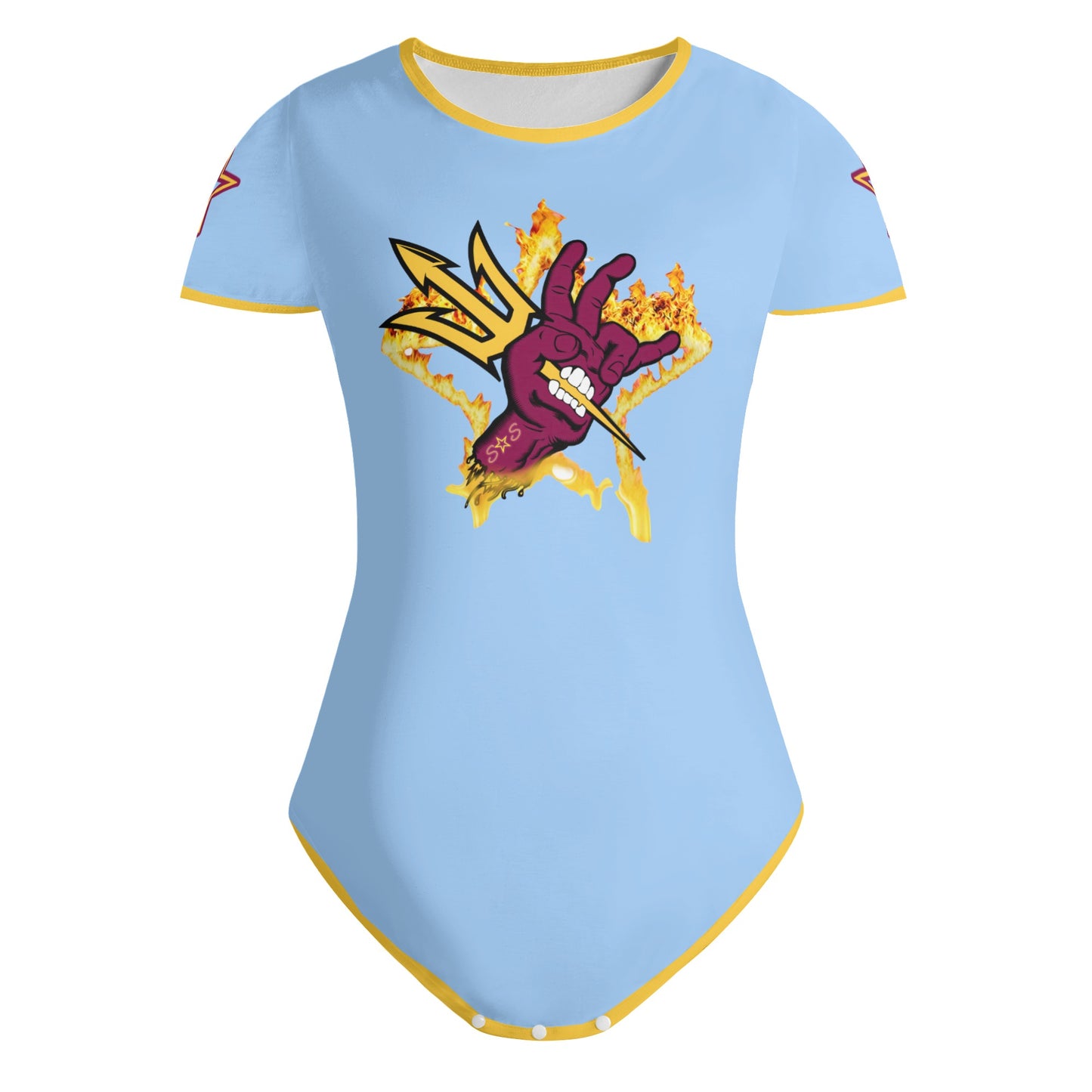 Sun Devil Follow The Fork SkyBlue/Gold Edition Womens Soft Short Sleeve Bodysuit