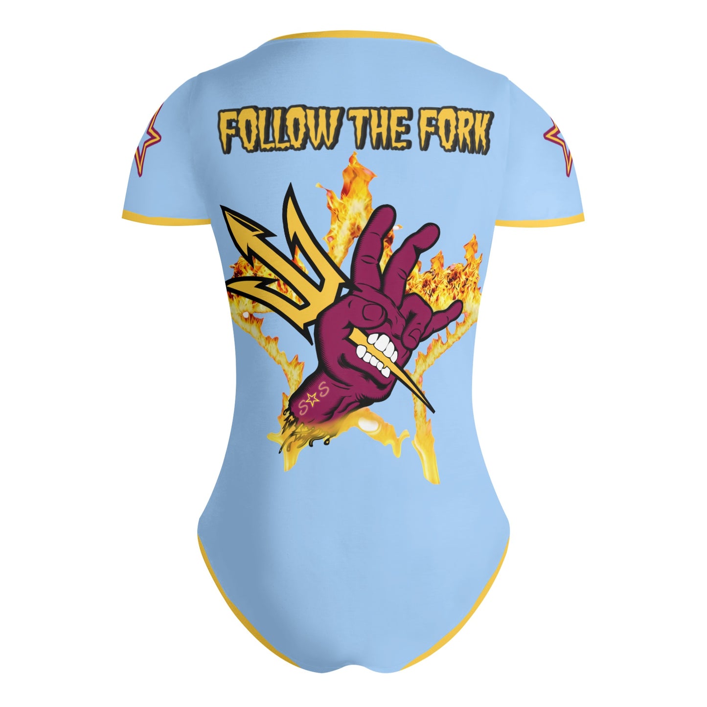 Sun Devil Follow The Fork SkyBlue/Gold Edition Womens Soft Short Sleeve Bodysuit